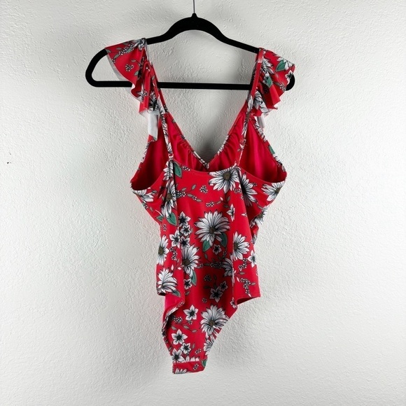 Jessica Simpson Floral Ruffle Frill One Piece Bathing Suit Swimsuit Red Large - Picture 3 of 7